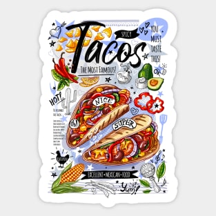 Food poster, food, Mexican, nachos, burritos, tacos, snack Sticker